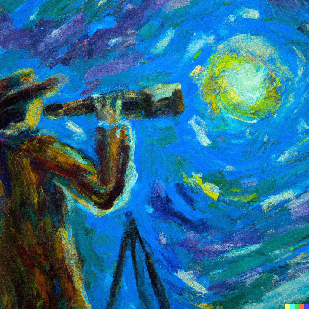 How Therapy Happens. A picture of a man with a telescope gazing at a planet. A metaphor for taking an overview in Assessment